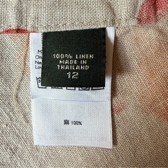 Eddie Bauer Floral A-Line Linen Skirt Large 12 Boho Hippie Tan Red Orange Fall - Picture 7 of 11